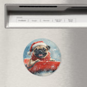 Mops Hund in Sledge Lass es Schnee Weihnachten Magnet (In Situ (Geschirrspüler))