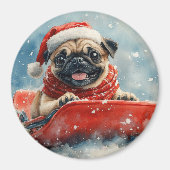 Mops Hund in Sledge Lass es Schnee Weihnachten Magnet (Vorne)