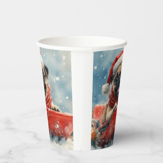 Mops Hund in Sledge Lass es Schnee Weihnachten Pappbecher (Rechts)