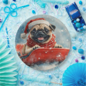 Mops Hund in Sledge Lass es Schnee Weihnachten Pappteller (Party)
