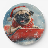 Mops Hund in Sledge Lass es Schnee Weihnachten Pappteller (Vorderseite)