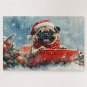 Mops Hund in Sledge Lass es Schnee Weihnachten Puzzle (Horizontal)