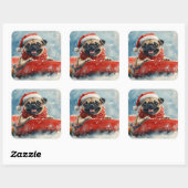 Mops Hund in Sledge Lass es Schnee Weihnachten Quadratischer Aufkleber (Blatt)