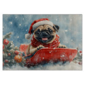 Mops Hund in Sledge Lass es Schnee Weihnachten Schneidebrett (Vorderseite)