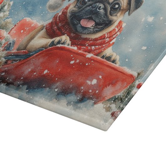 Mops Hund in Sledge Lass es Schnee Weihnachten Schneidebrett (Ecke)
