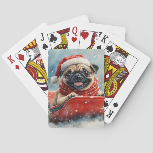 Mops Hund in Sledge Lass es Schnee Weihnachten Spielkarten (Rückseite)