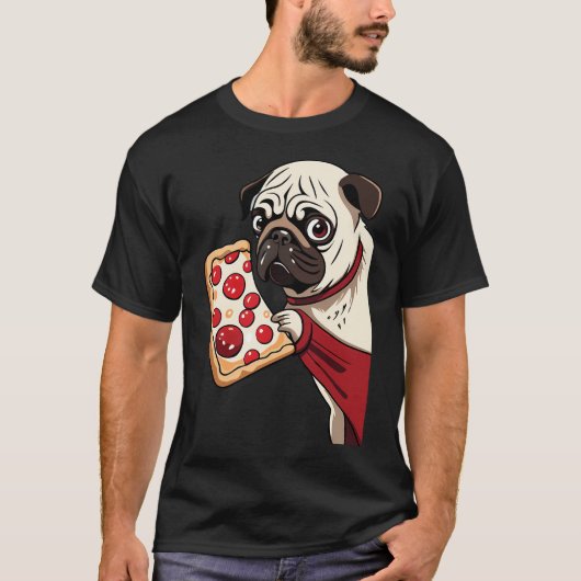 Mops-Hund isst Pizza T-Shirt (Vorderseite)