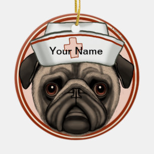 Mops-Hund-Krankenschwester Keramik Ornament
