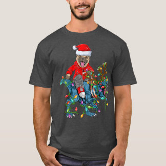 Mops Hund Lover Xmas Lights Mops Reiten Dinosaur C T-Shirt