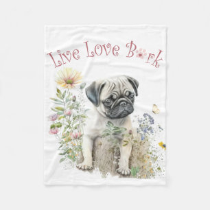 Mops-Hund-Mama-Blumen Fleecedecke