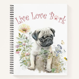 Mops-Hund-Mama-Blumen Notizblock