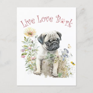 Mops-Hund-Mama-Blumen Postkarte