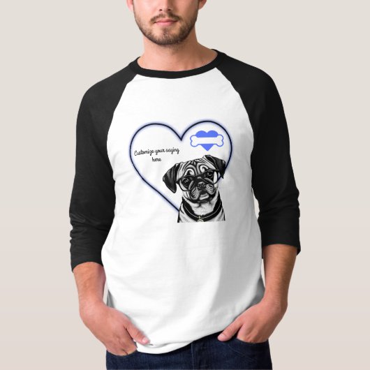 Mops Hund mit Blauer Herzklopfen T - Shirt (Vorderseite)