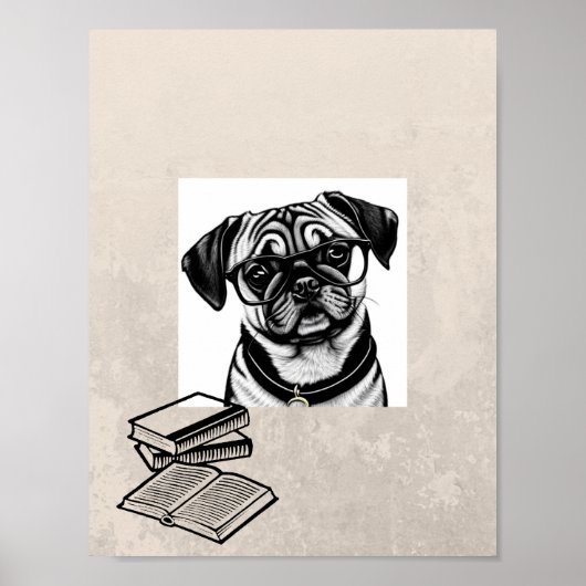 Mops Hund mit Brille drucken Poster (Vorne)