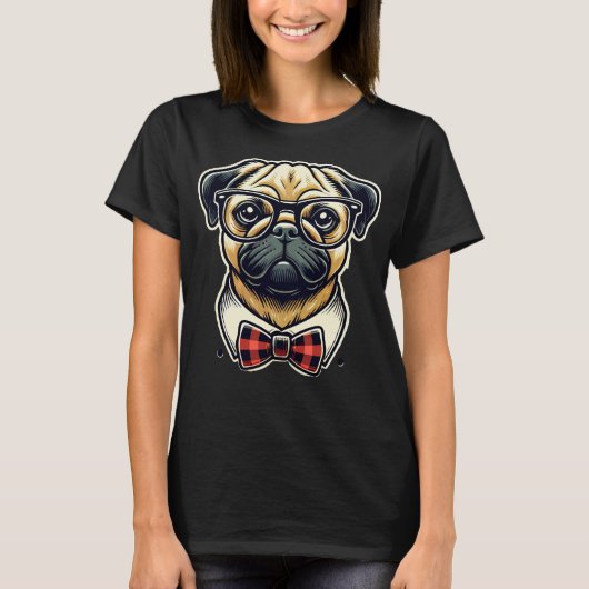 Mops Hund mit Brille Pop Art Style T-Shirt (Vorderseite)