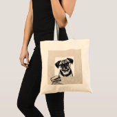 Mops Hund mit Brille und Bücher Tasche (Vorderseite (Produkt))