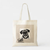 Mops Hund mit Brille und Bücher Tasche (Rückseite)