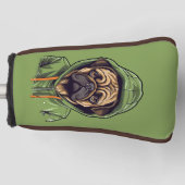 Mops-Hund mit grünem Hoodie-Putter Golf Headcover (Vorderseite)