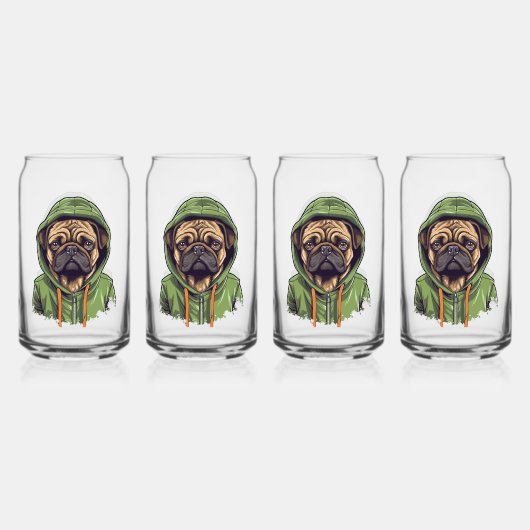 Mops-Hund mit grüner Hoodie Dosenglas (Vorderseite)