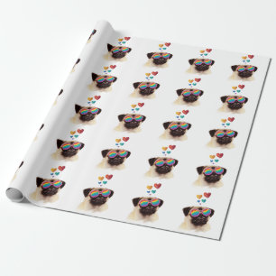 Mops Hund mit Herzen Valentinstag Geschenkpapier