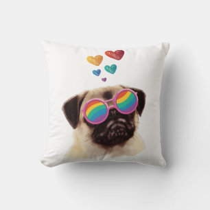 Mops Hund mit Herzen Valentinstag Kissen