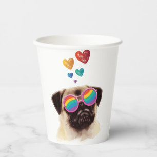 Mops-Hund mit Herzen Valentinstag Pappbecher