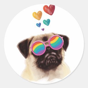 Mops Hund mit Herzen Valentinstag Runder Aufkleber