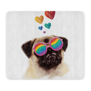 Mops Hund mit Herzen Valentinstag Schneidebrett