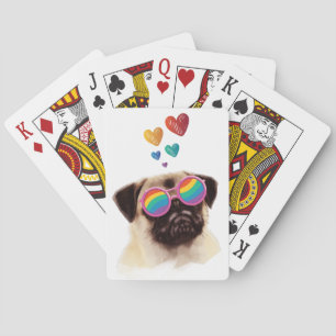 Mops Hund mit Herzen Valentinstag Spielkarten