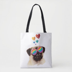 Mops-Hund mit Herzen Valentinstag Tasche