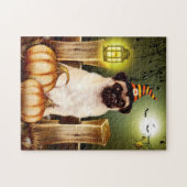 Mops Hund mit Hexenhut Halloween Puzzle (Horizontal)