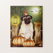 Mops Hund mit Hexenhut Halloween Puzzle (Vertikal)