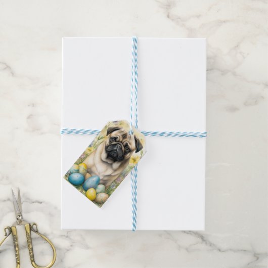 Mops Hund mit Ostereiern Urlaub Geschenkanhänger (Mit Garn)