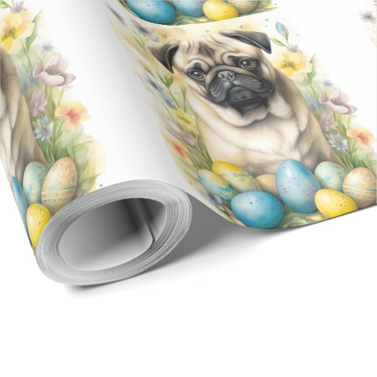 Mops Hund mit Ostereiern Urlaub Geschenkpapier (Rolleneckpunkt)