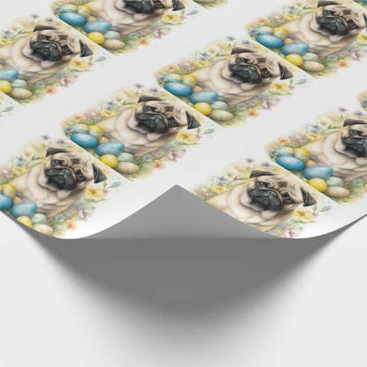 Mops Hund mit Ostereiern Urlaub Geschenkpapier (Ecke)
