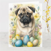 Mops Hund mit Ostereiern Urlaub Karte (Gelbe Blume)