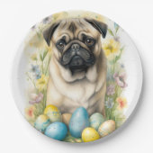 Mops Hund mit Ostereiern Urlaub Pappteller (Vorderseite)