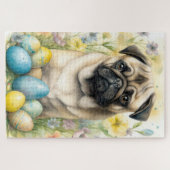 Mops Hund mit Ostereiern Urlaub Puzzle (Horizontal)