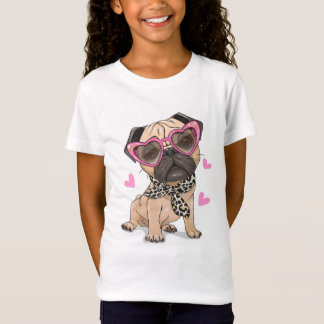 Mops Hund mit rosa Brille und Schal Kid's T - Shir T-Shirt