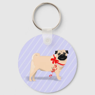 Mops-Hund mit rotem Band-Schlüsselanhänger Schlüsselanhänger
