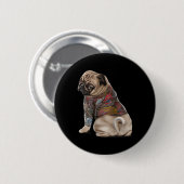 Mops Hund mit traditionellem japanischen Drachen T Button (Vorne & Hinten)