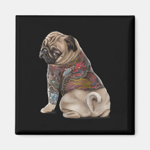 Mops Hund mit traditionellem japanischen Drachen T Magnet
