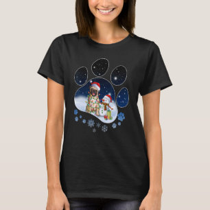 Mops-Hund-Pfote-Weihnachten-Schneemann-Xmas-Lichte T-Shirt