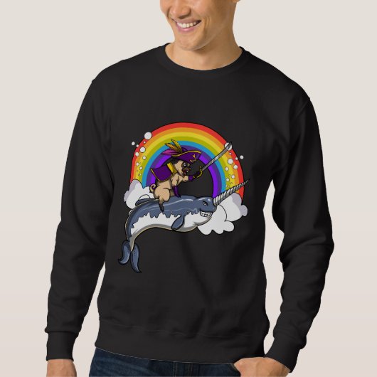 Mops Hund Pirate Reiten Narwhal Fisch Klassischer  Sweatshirt (Vorderseite)