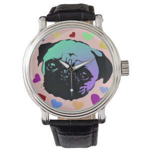 Mops-Hund Puppy PopArt Retro-Stil Armbanduhr