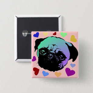 Mops-Hund Puppy PopArt Retro-Stil Button