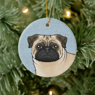 Mops-Hund-Rasse-Design mit Rehfarbenem Pug-Kopf in Keramik Ornament
