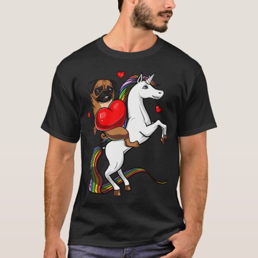 Mops-Hund reitet Einhorn T-Shirt (Vorderseite)