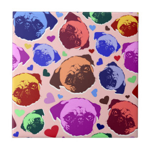 Mops-Hund Retro PopArt Stil Fliese