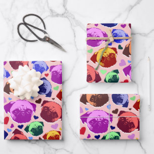 Mops-Hund Retro PopArt-Stil Geschenkpapier Set